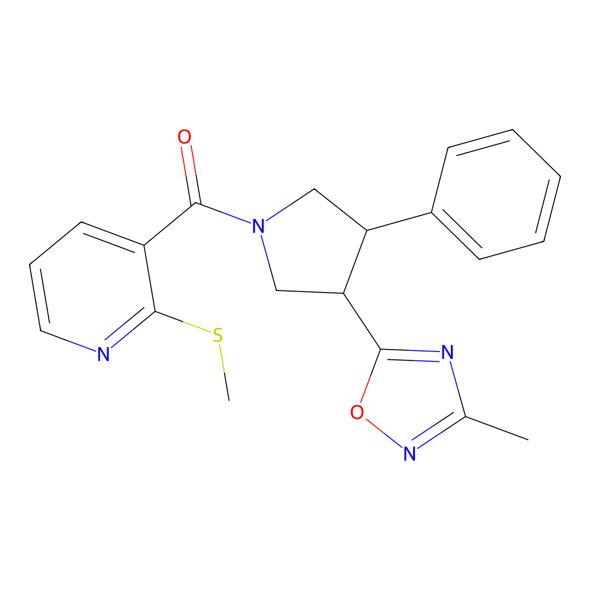 (3-(3-Methyl-1,2,4-oxadiazol-5-yl)-4-phenylpyrrolidin-1-yl)(2-(methylthio)pyridin-3-yl)methanone molecular structure, CAS 1904208-05-4