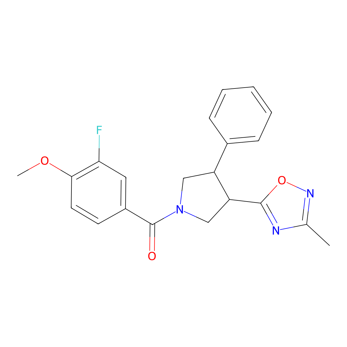 (3-Fluoro-4-methoxyphenyl)(3-(3-methyl-1,2,4-oxadiazol-5-yl)-4-phenylpyrrolidin-1-yl)methanone molecular structure, CAS 1904208-12-3