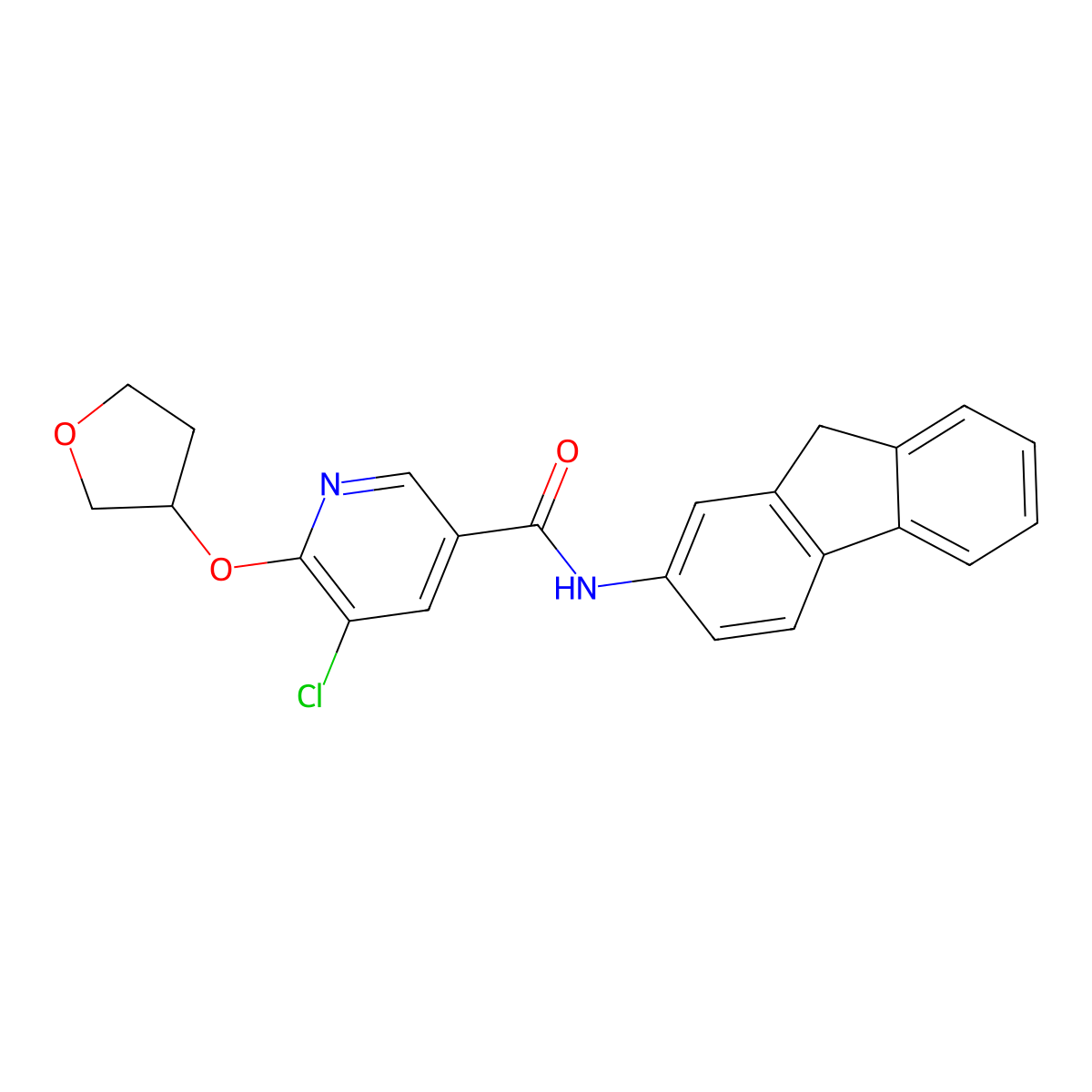 5-chloro-N-(9H-fluoren-2-yl)-6-((tetrahydrofuran-3-yl)oxy)nicotinamide molecular structure, CAS 1904210-90-7