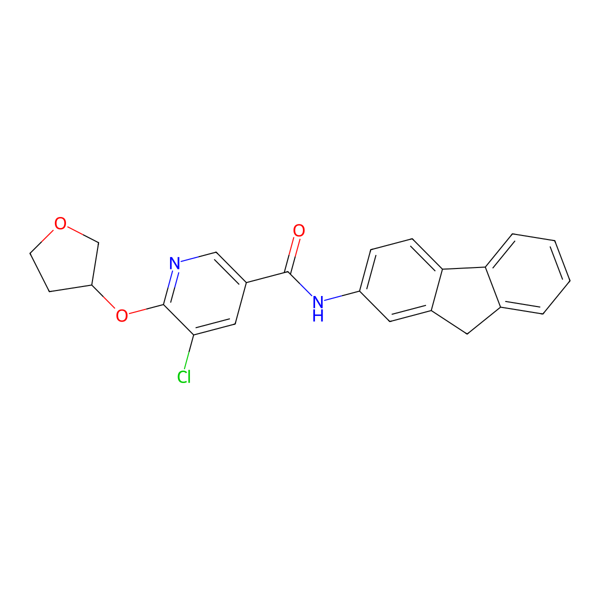 5-chloro-N-(9H-fluoren-2-yl)-6-((tetrahydrofuran-3-yl)oxy)nicotinamide molecular structure, CAS 1904210-90-7