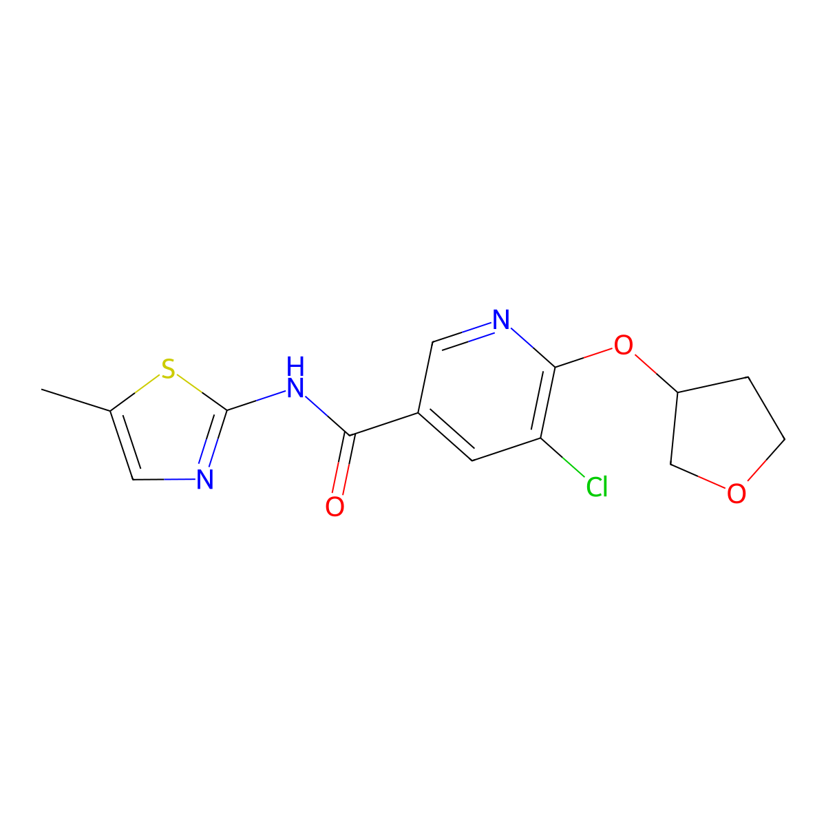 5-chloro-N-(5-methylthiazol-2-yl)-6-((tetrahydrofuran-3-yl)oxy)nicotinamide molecular structure, CAS 1904211-12-6