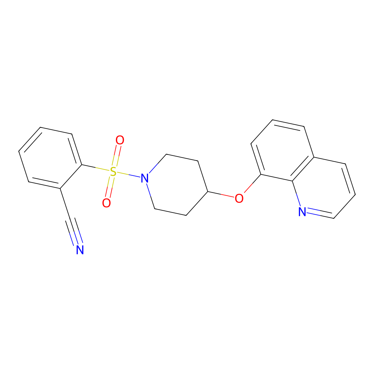 2-((4-(Quinolin-8-yloxy)piperidin-1-yl)sulfonyl)benzonitrile molecular structure, CAS 1904211-30-8