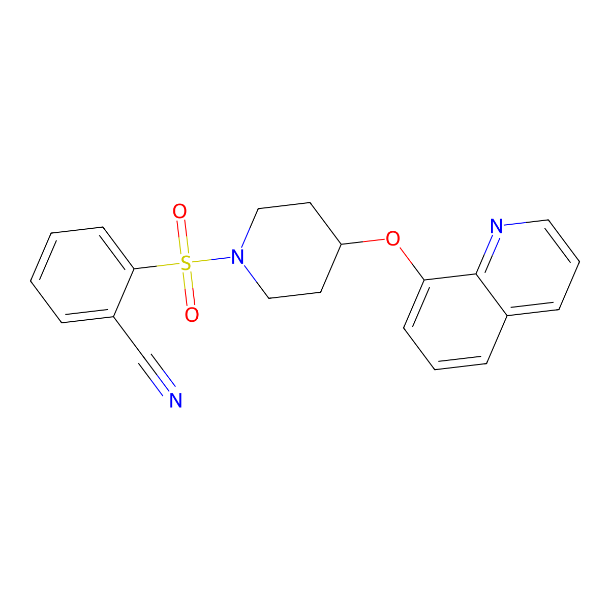2-((4-(Quinolin-8-yloxy)piperidin-1-yl)sulfonyl)benzonitrile molecular structure, CAS 1904211-30-8