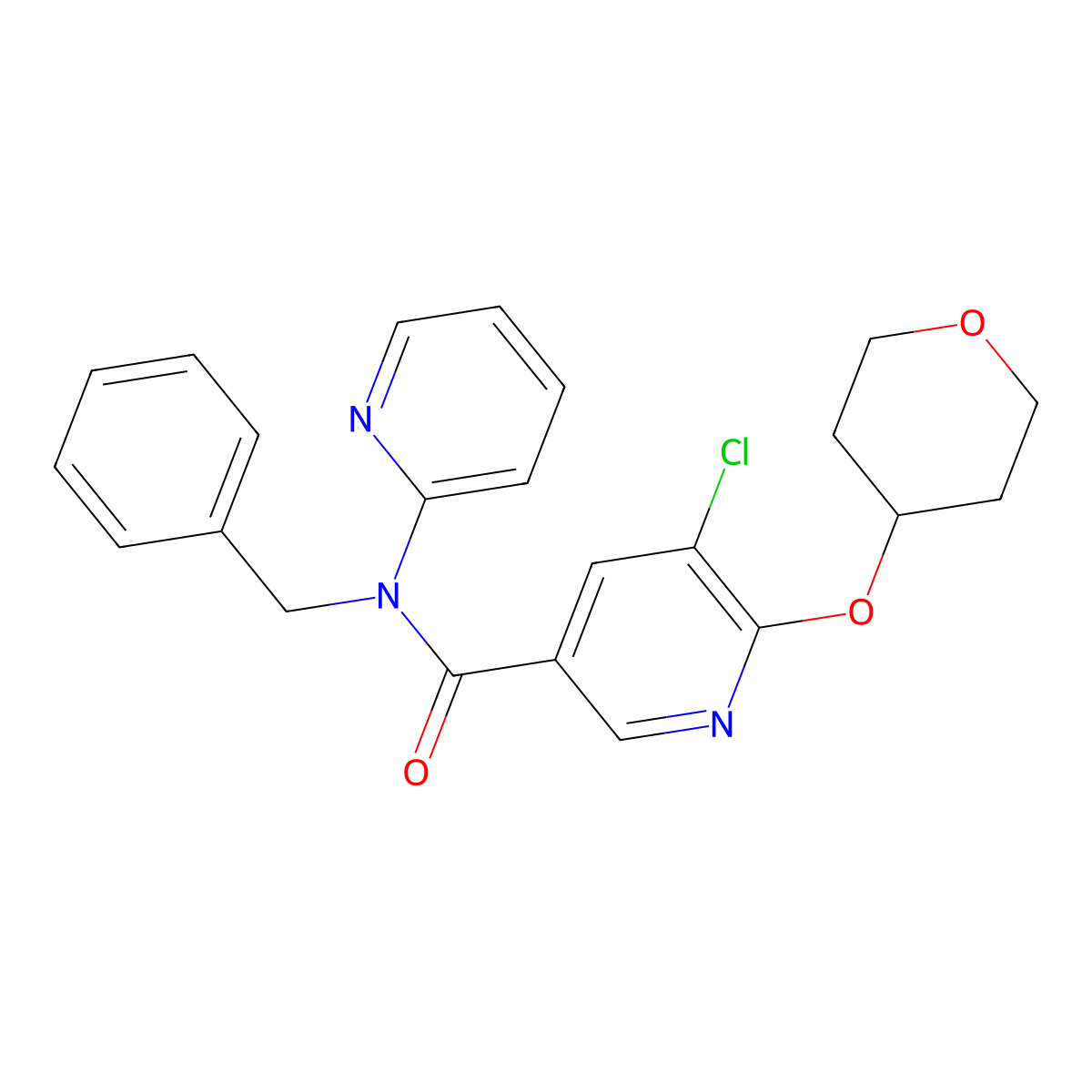 N-benzyl-5-chloro-N-(pyridin-2-yl)-6-((tetrahydro-2H-pyran-4-yl)oxy)nicotinamide molecular structure, CAS 1904213-97-3
