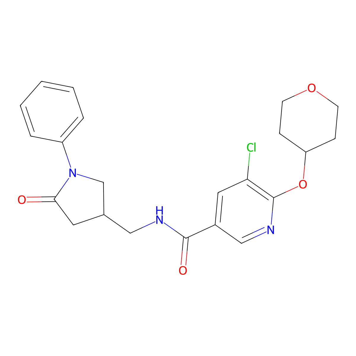 5-chloro-6-(oxan-4-yloxy)-N-[(5-oxo-1-phenylpyrrolidin-3-yl)methyl]pyridine-3-carboxamide molecular structure, CAS 1904214-88-5