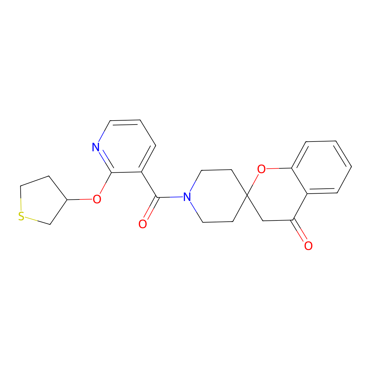 1'-[2-(Thiolan-3-yloxy)pyridine-3-carbonyl]-3,4-dihydrospiro[1-benzopyran-2,4'-piperidine]-4-one molecular structure, CAS 1904217-81-7