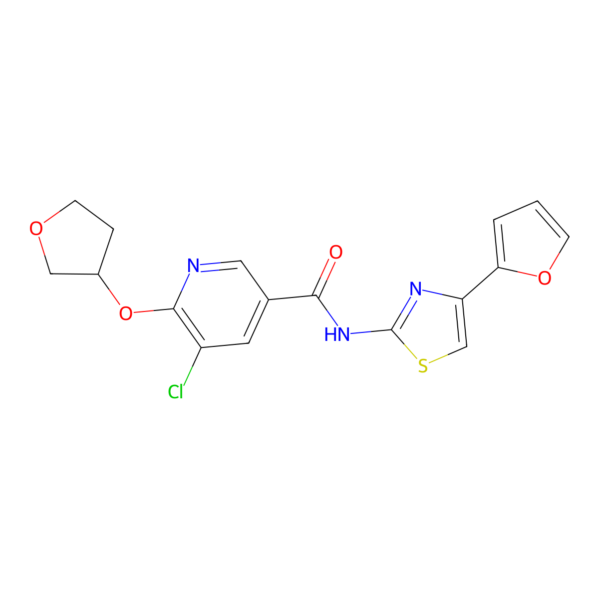 5-chloro-N-(4-(furan-2-yl)thiazol-2-yl)-6-((tetrahydrofuran-3-yl)oxy)nicotinamide molecular structure, CAS 1904218-82-1