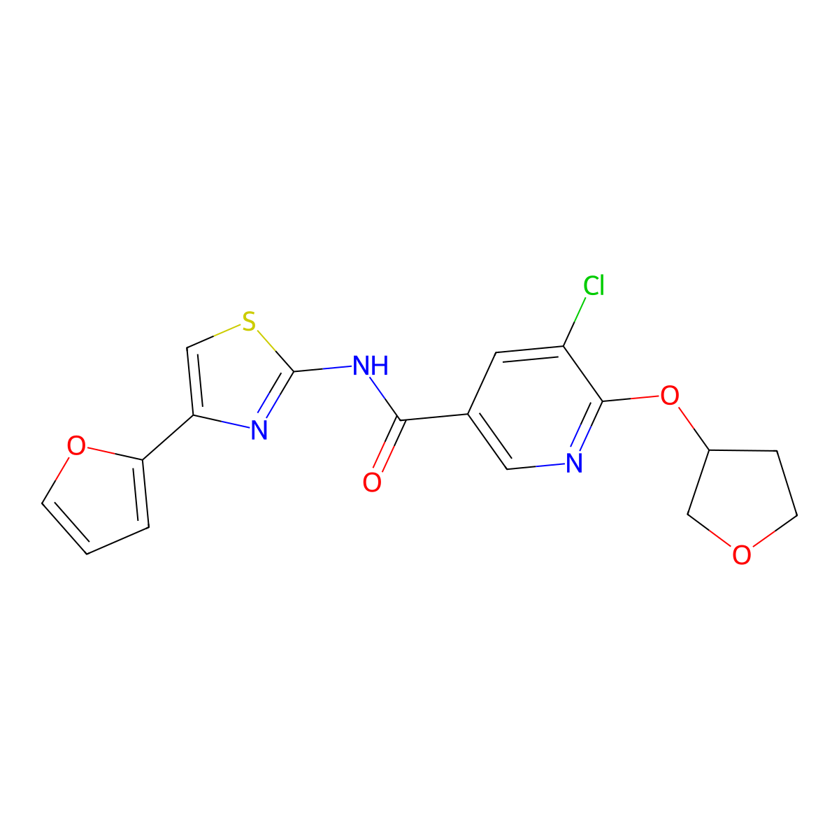 5-chloro-N-(4-(furan-2-yl)thiazol-2-yl)-6-((tetrahydrofuran-3-yl)oxy)nicotinamide molecular structure, CAS 1904218-82-1