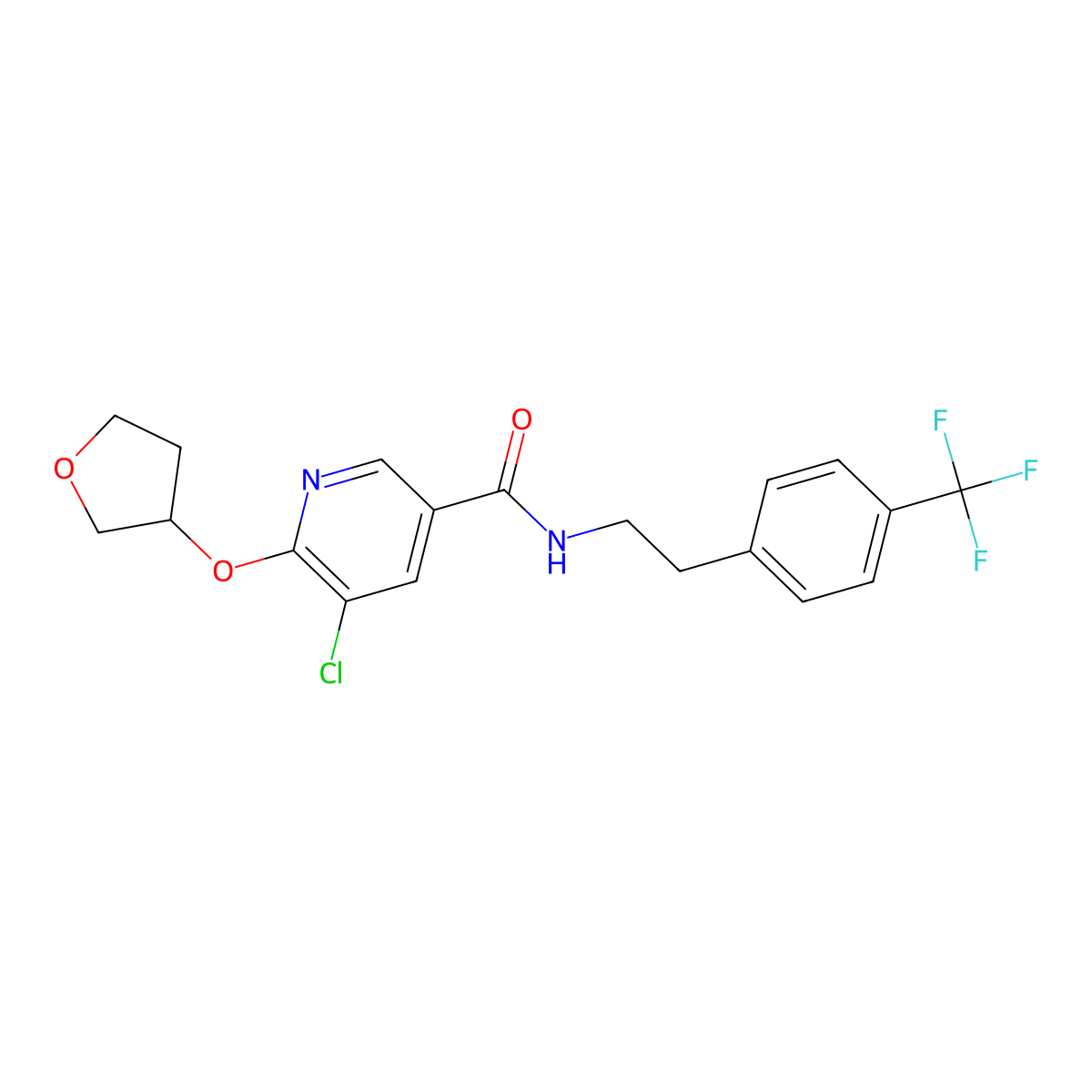5-chloro-6-((tetrahydrofuran-3-yl)oxy)-N-(4-(trifluoromethyl)phenethyl)nicotinamide molecular structure, CAS 1904220-02-5