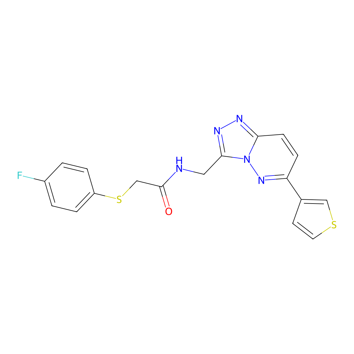2-((4-fluorophenyl)thio)-N-((6-(thiophen-3-yl)-[1,2,4]triazolo[4,3-b]pyridazin-3-yl)methyl)acetamide molecular structure, CAS 1904220-20-7
