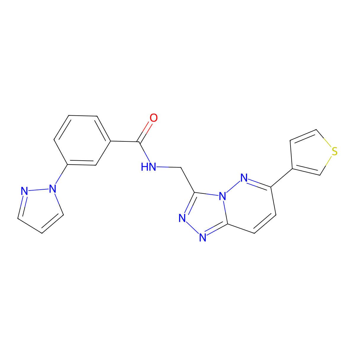 3-(1H-pyrazol-1-yl)-N-((6-(thiophen-3-yl)-[1,2,4]triazolo[4,3-b]pyridazin-3-yl)methyl)benzamide molecular structure, CAS 1904220-35-4