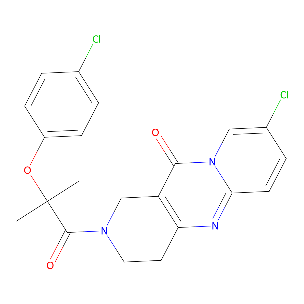 13-Chloro-5-[2-(4-chlorophenoxy)-2-methylpropanoyl]-1,5,9-triazatricyclo[8.4.0.0^{3,8}]tetradeca-3(8),9,11,13-tetraen-2-one molecular structure, CAS 1904221-63-1
