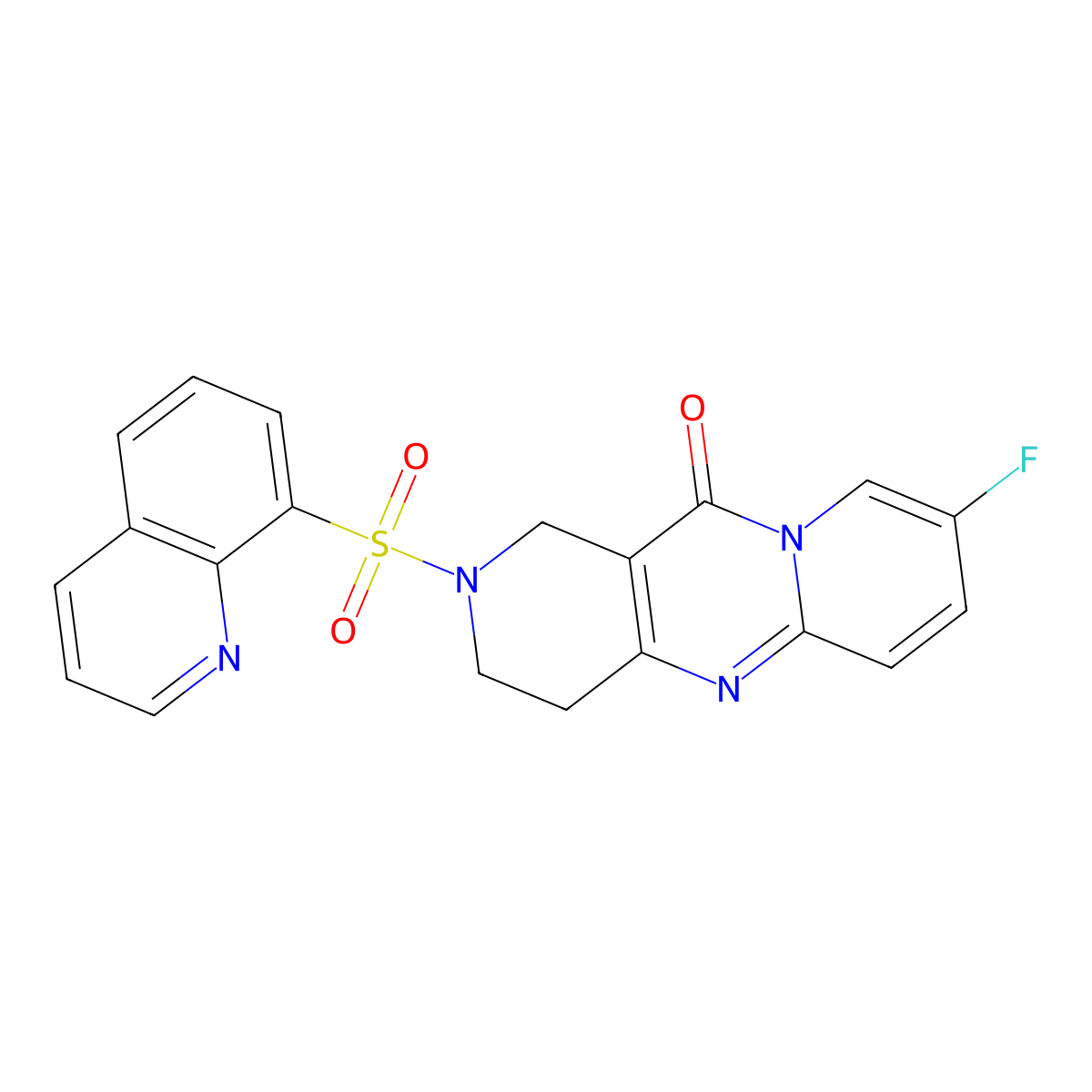 8-fluoro-2-(quinolin-8-ylsulfonyl)-3,4-dihydro-1H-dipyrido[1,2-a:4',3'-d]pyrimidin-11(2H)-one molecular structure, CAS 1904221-76-6