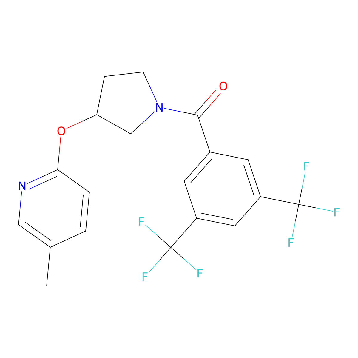(3,5-Bis(trifluoromethyl)phenyl)(3-((5-methylpyridin-2-yl)oxy)pyrrolidin-1-yl)methanone molecular structure, CAS 1904224-28-7