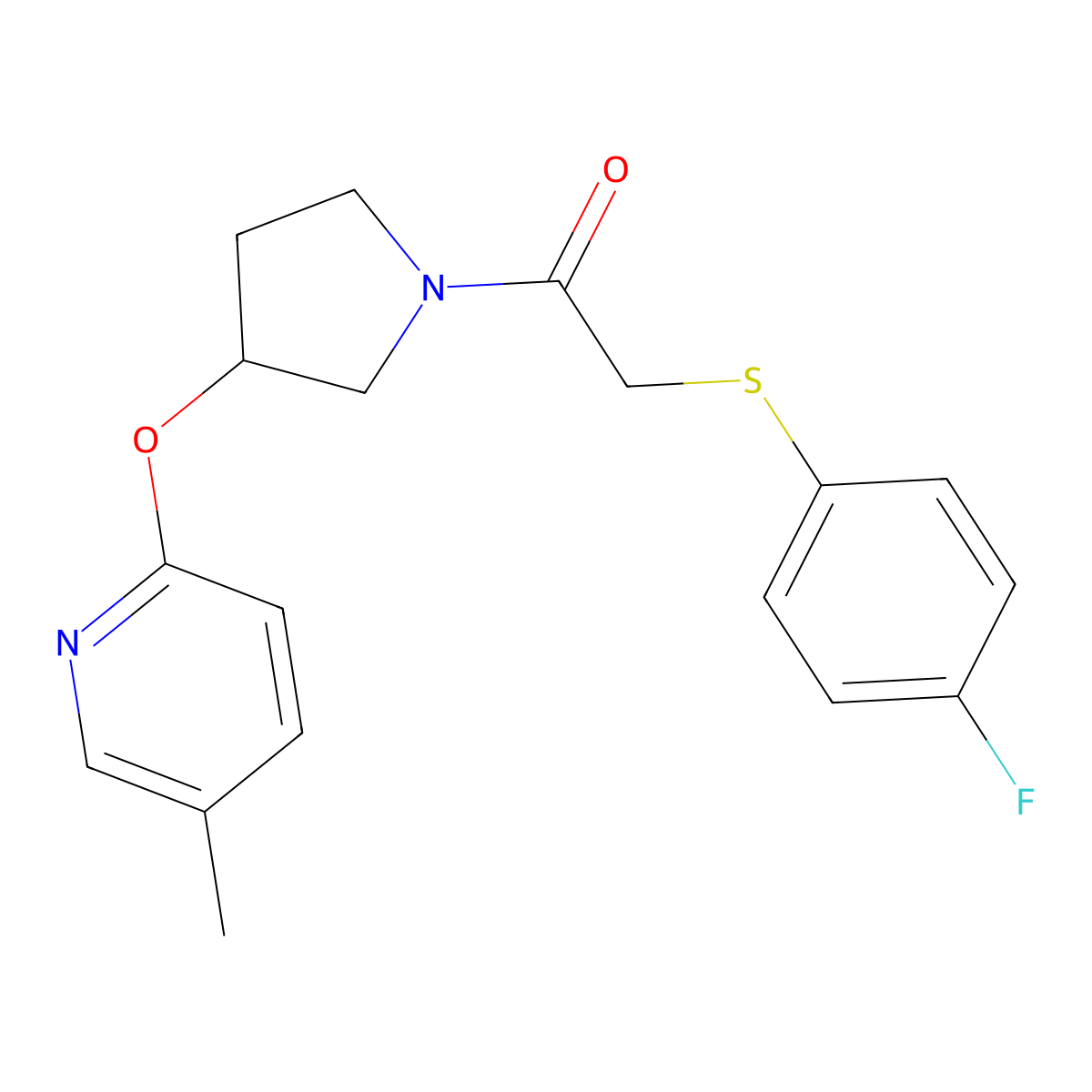 2-((4-Fluorophenyl)thio)-1-(3-((5-methylpyridin-2-yl)oxy)pyrrolidin-1-yl)ethanone molecular structure, CAS 1904224-63-0