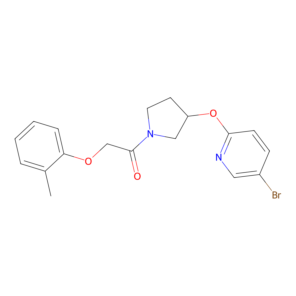 1-(3-((5-Bromopyridin-2-yl)oxy)pyrrolidin-1-yl)-2-(o-tolyloxy)ethanone molecular structure, CAS 1904225-34-8
