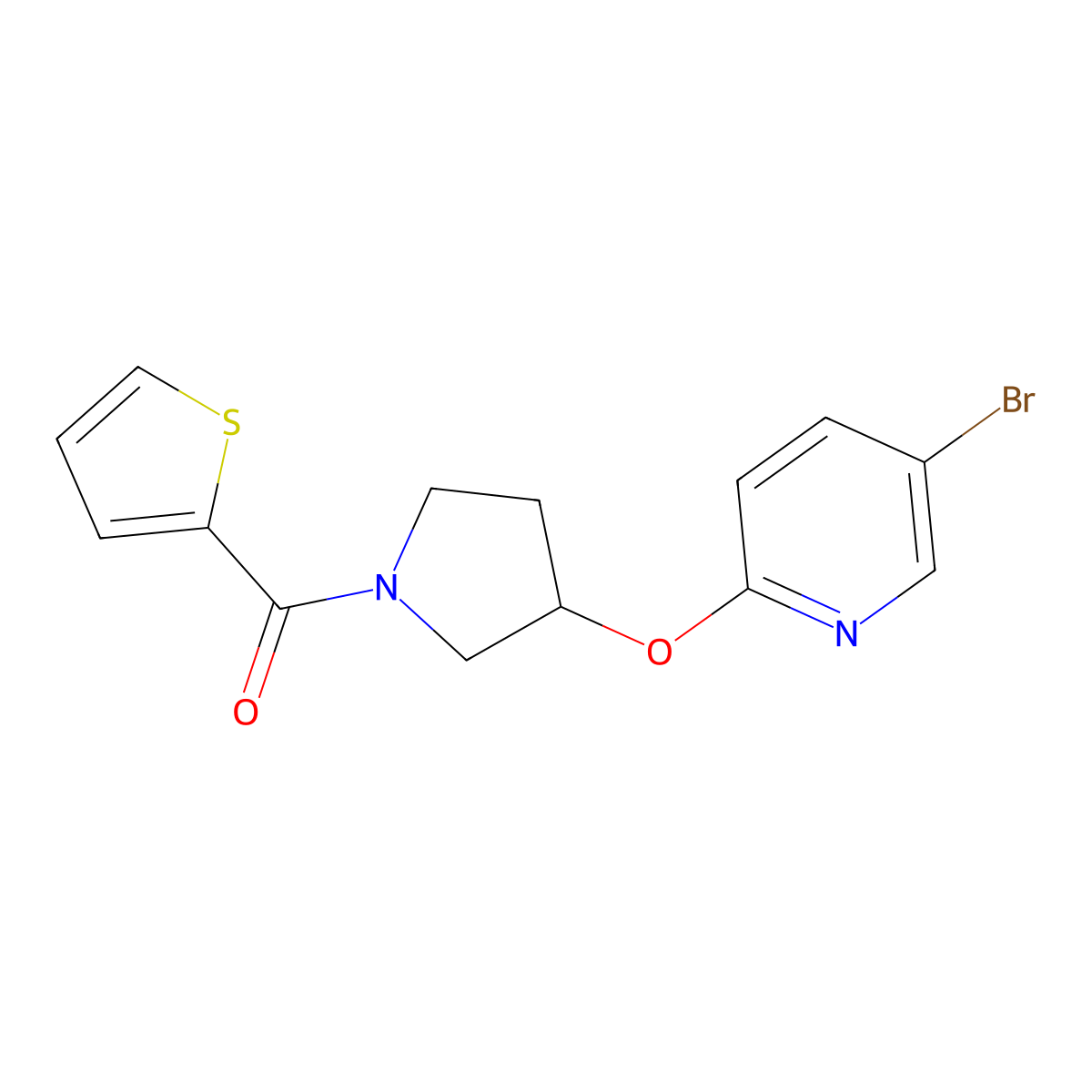 (3-((5-Bromopyridin-2-yl)oxy)pyrrolidin-1-yl)(thiophen-2-yl)methanone molecular structure, CAS 1904225-62-2