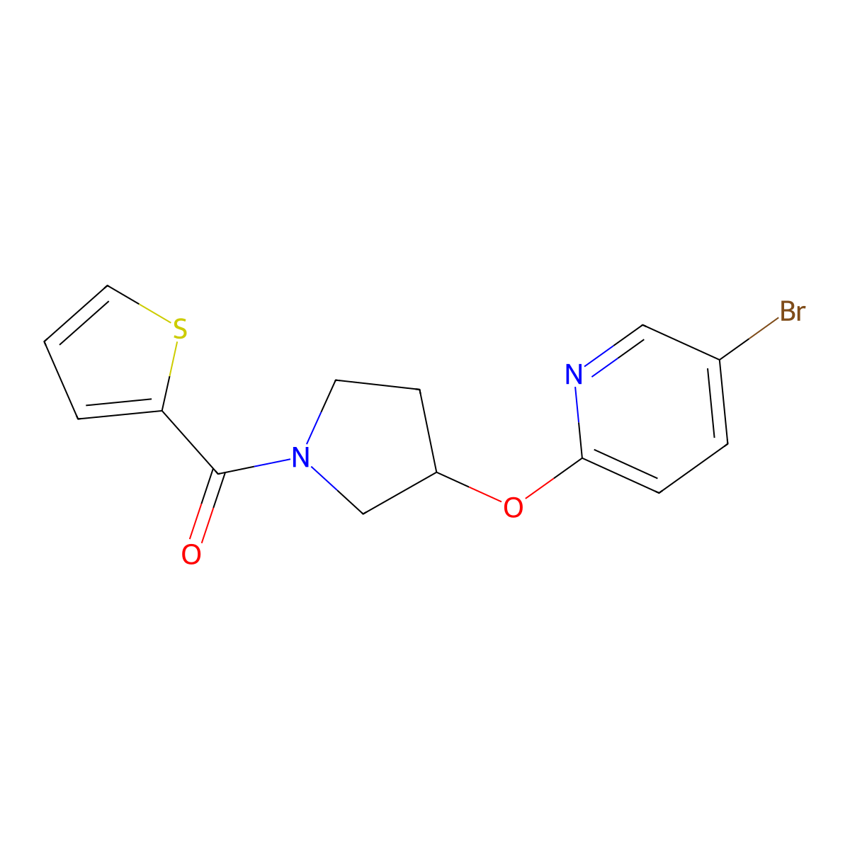 (3-((5-Bromopyridin-2-yl)oxy)pyrrolidin-1-yl)(thiophen-2-yl)methanone molecular structure, CAS 1904225-62-2