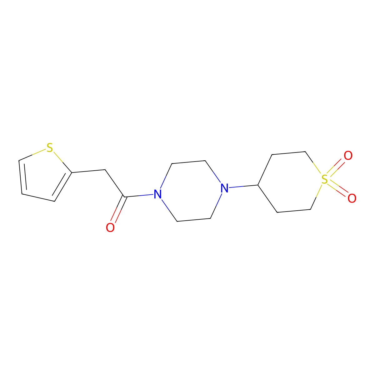 1-(4-(1,1-dioxidotetrahydro-2H-thiopyran-4-yl)piperazin-1-yl)-2-(thiophen-2-yl)ethanone molecular structure, CAS 1904226-43-2
