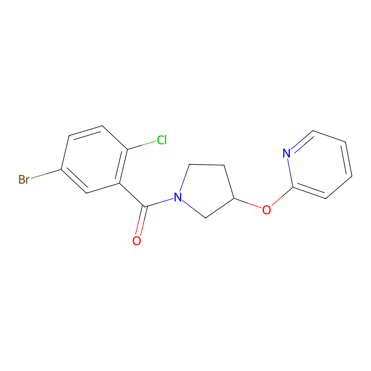(5-Bromo-2-chlorophenyl)(3-(pyridin-2-yloxy)pyrrolidin-1-yl)methanone molecular structure, CAS 1904226-95-4