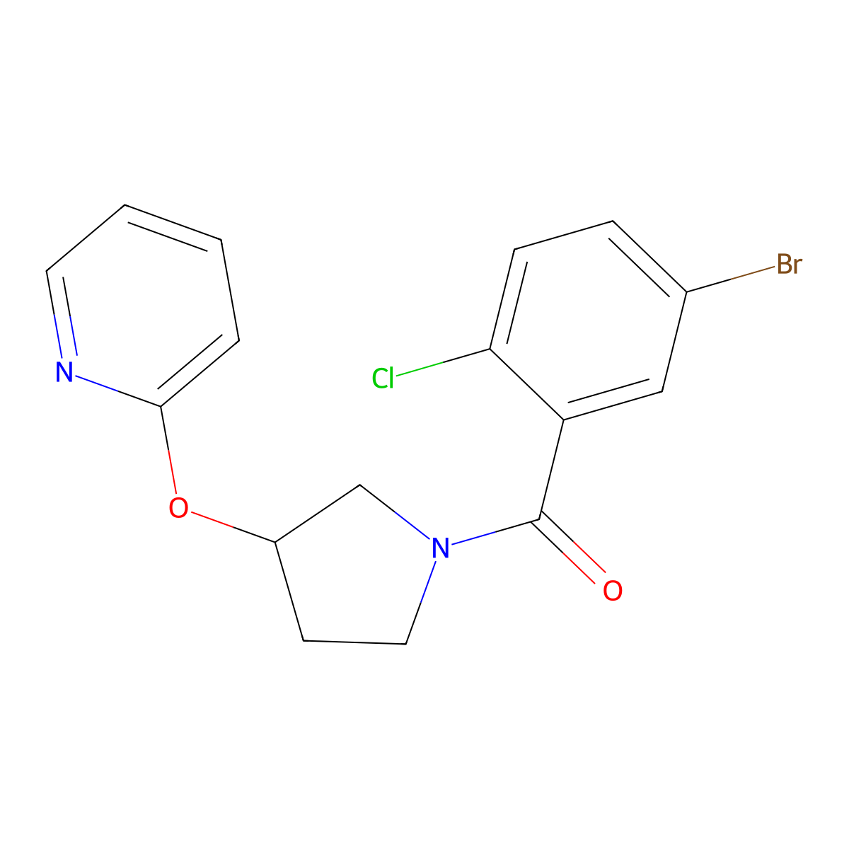 (5-Bromo-2-chlorophenyl)(3-(pyridin-2-yloxy)pyrrolidin-1-yl)methanone molecular structure, CAS 1904226-95-4