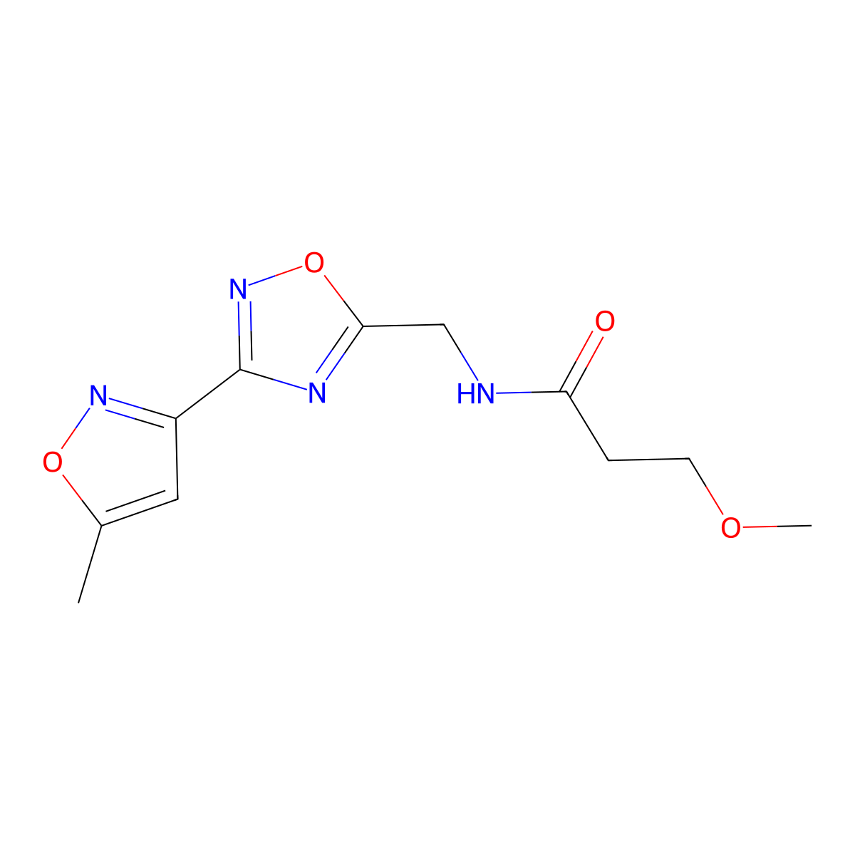 3-methoxy-N-((3-(5-methylisoxazol-3-yl)-1,2,4-oxadiazol-5-yl)methyl)propanamide molecular structure, CAS 1904227-30-0
