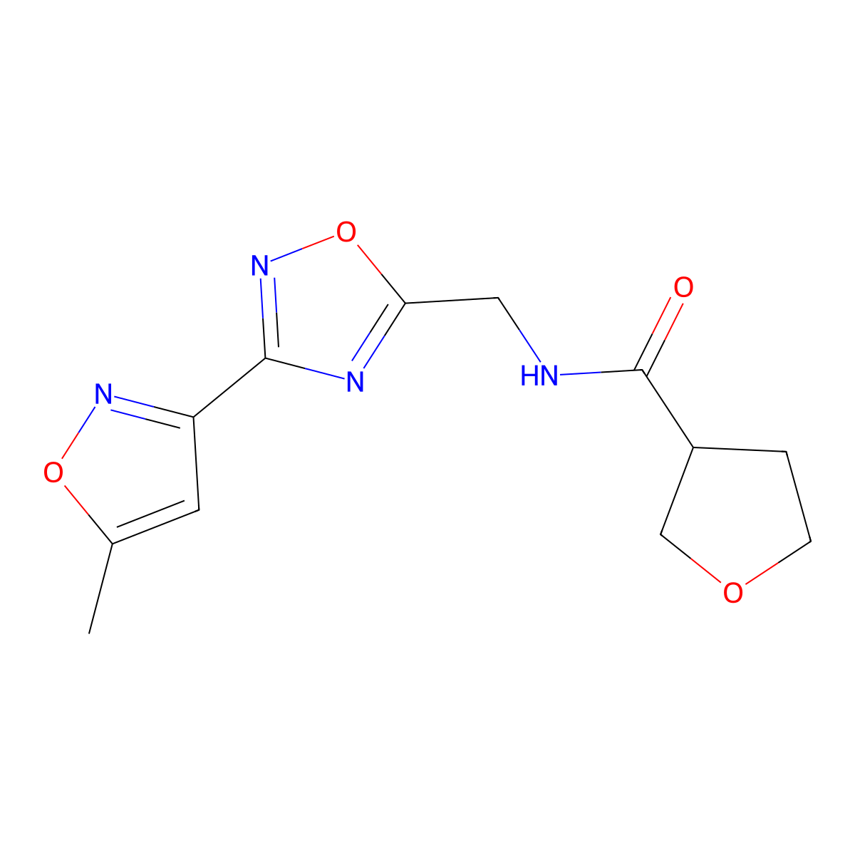 N-((3-(5-methylisoxazol-3-yl)-1,2,4-oxadiazol-5-yl)methyl)tetrahydrofuran-3-carboxamide molecular structure, CAS 1904227-46-8