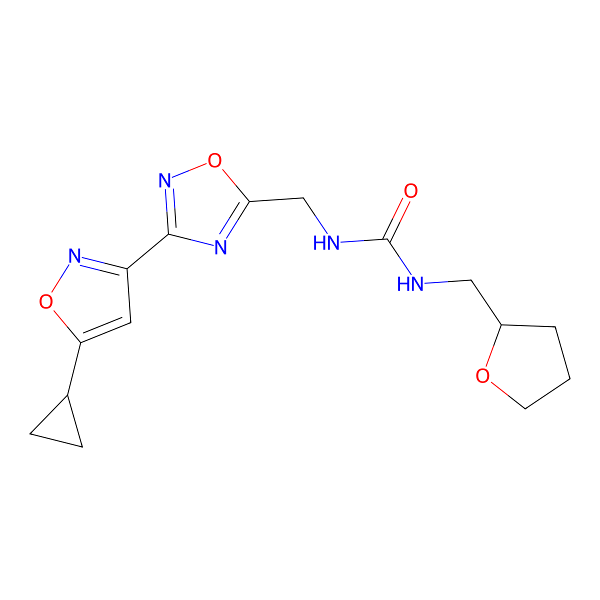 1-((3-(5-Cyclopropylisoxazol-3-yl)-1,2,4-oxadiazol-5-yl)methyl)-3-((tetrahydrofuran-2-yl)methyl)urea molecular structure, CAS 1904227-57-1