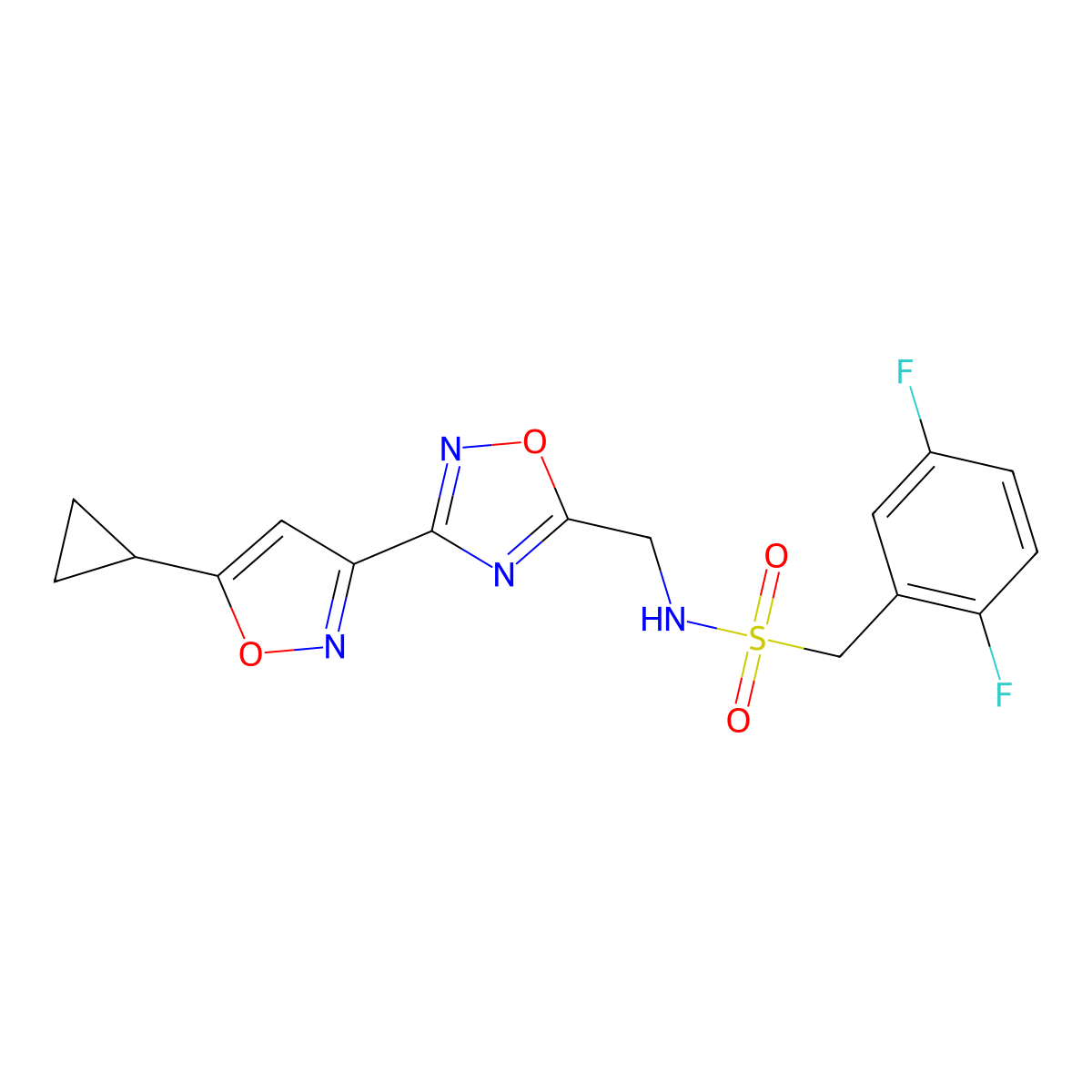 N-((3-(5-cyclopropylisoxazol-3-yl)-1,2,4-oxadiazol-5-yl)methyl)-1-(2,5-difluorophenyl)methanesulfonamide molecular structure, CAS 1904227-70-8