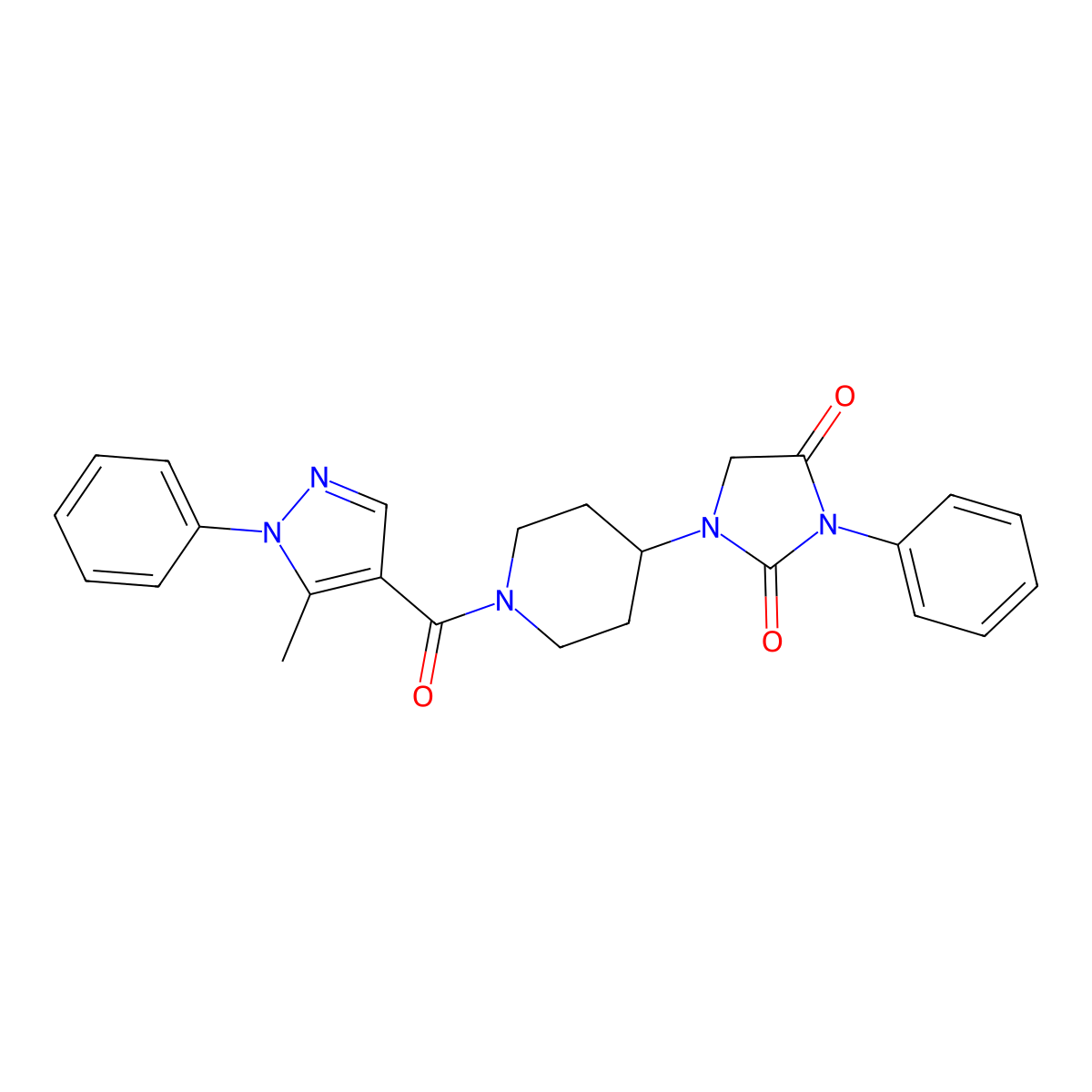 1-[1-(5-methyl-1-phenyl-1H-pyrazole-4-carbonyl)piperidin-4-yl]-3-phenylimidazolidine-2,4-dione molecular structure, CAS 1904228-89-2