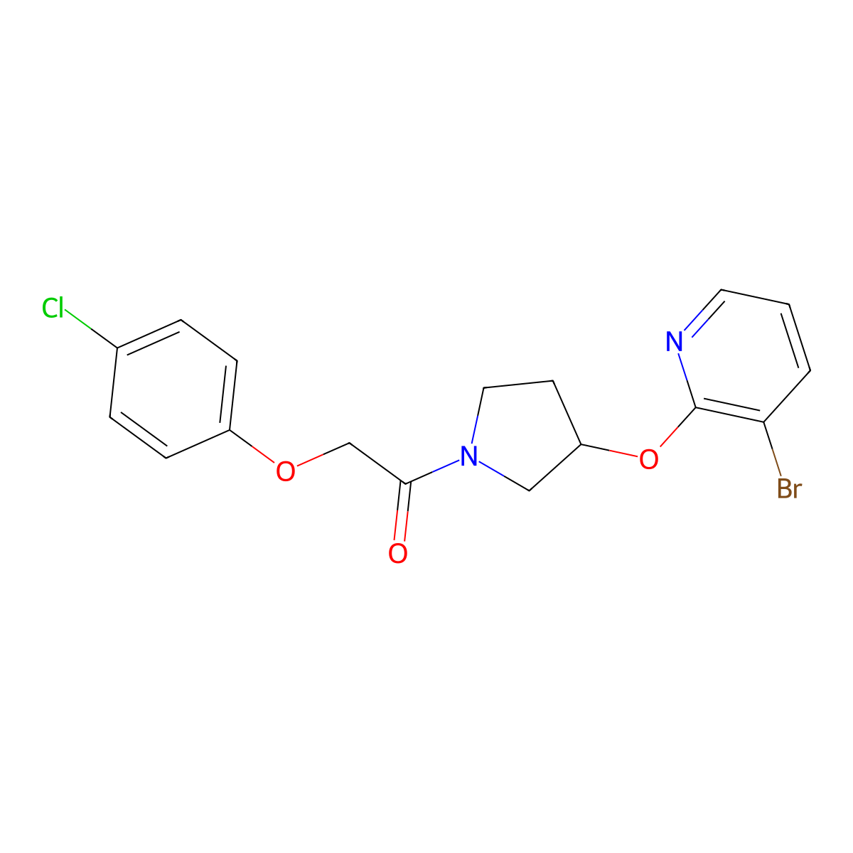 1-(3-((3-Bromopyridin-2-yl)oxy)pyrrolidin-1-yl)-2-(4-chlorophenoxy)ethanone molecular structure, CAS 1904230-67-6