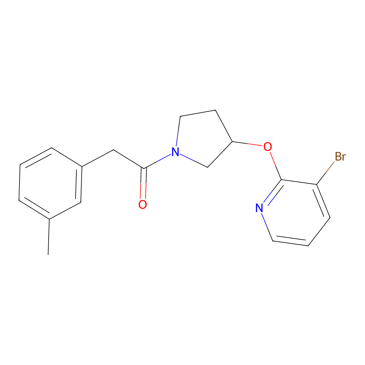 1-(3-((3-Bromopyridin-2-yl)oxy)pyrrolidin-1-yl)-2-(m-tolyl)ethanone molecular structure, CAS 1904230-73-4
