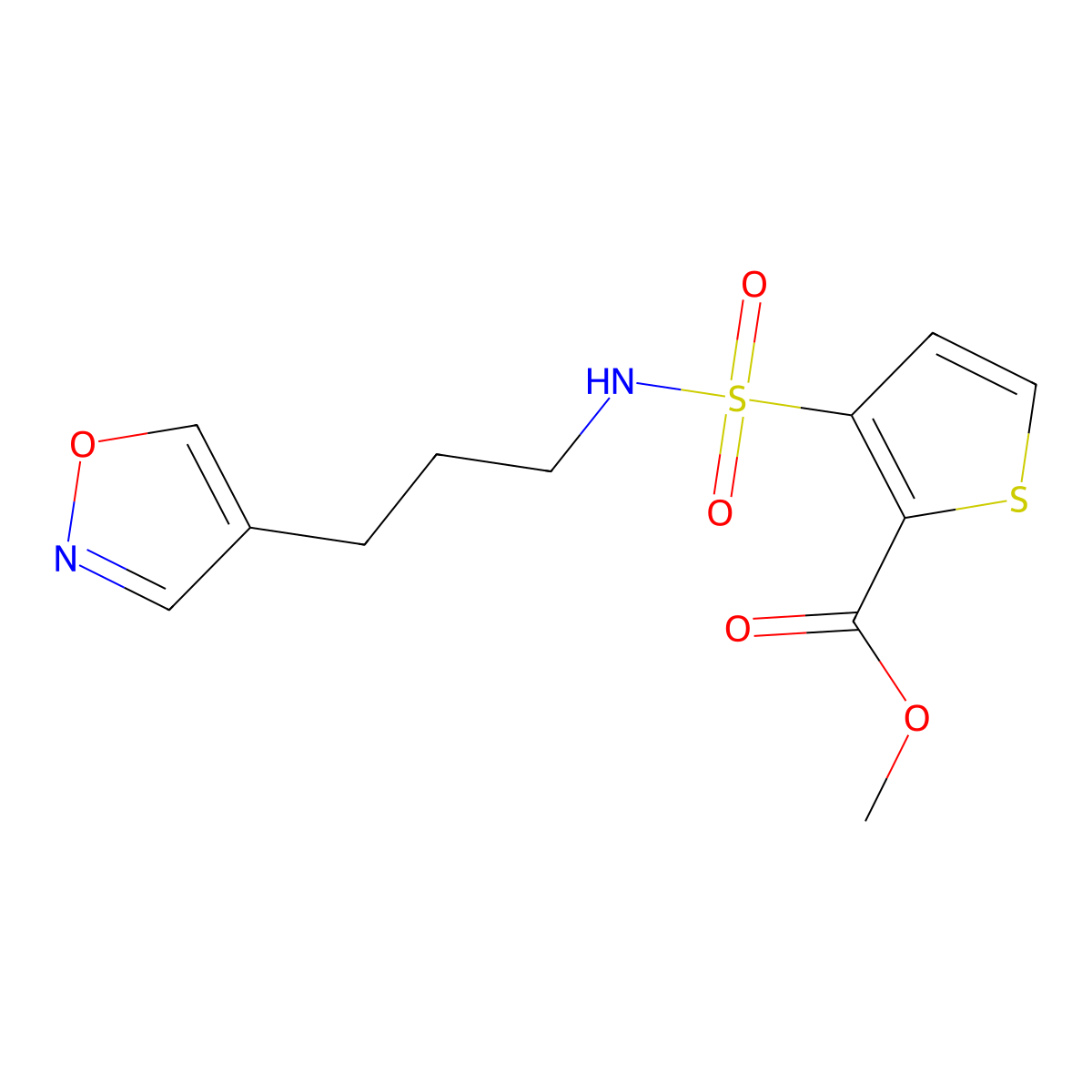 methyl 3-(N-(3-(isoxazol-4-yl)propyl)sulfamoyl)thiophene-2-carboxylate molecular structure, CAS 1904231-18-0
