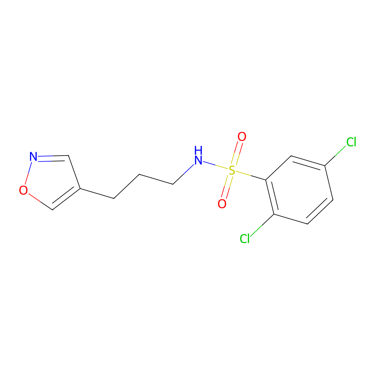 2,5-dichloro-N-(3-(isoxazol-4-yl)propyl)benzenesulfonamide molecular structure, CAS 1904231-25-9
