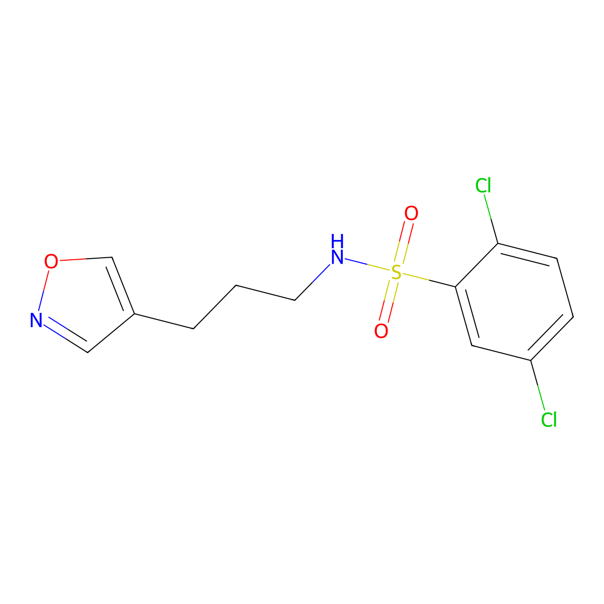 2,5-dichloro-N-(3-(isoxazol-4-yl)propyl)benzenesulfonamide molecular structure, CAS 1904231-25-9
