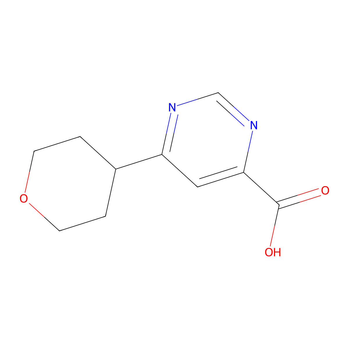 6-(Oxan-4-yl)pyrimidine-4-carboxylic acid molecular structure, CAS 1904234-00-9