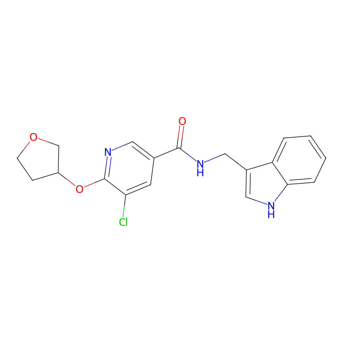N-((1H-indol-3-yl)methyl)-5-chloro-6-((tetrahydrofuran-3-yl)oxy)nicotinamide molecular structure, CAS 1904237-17-7