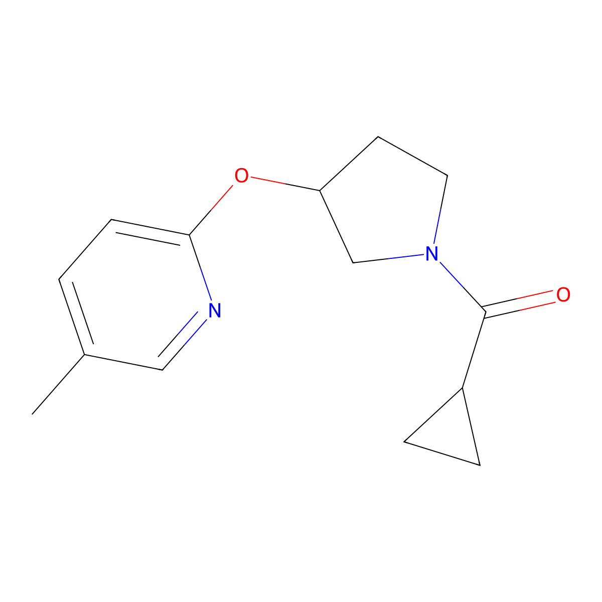 Cyclopropyl(3-((5-methylpyridin-2-yl)oxy)pyrrolidin-1-yl)methanone molecular structure, CAS 1904239-54-8