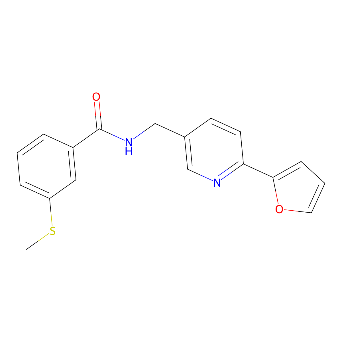 N-((6-(furan-2-yl)pyridin-3-yl)methyl)-3-(methylthio)benzamide molecular structure, CAS 1904240-03-4