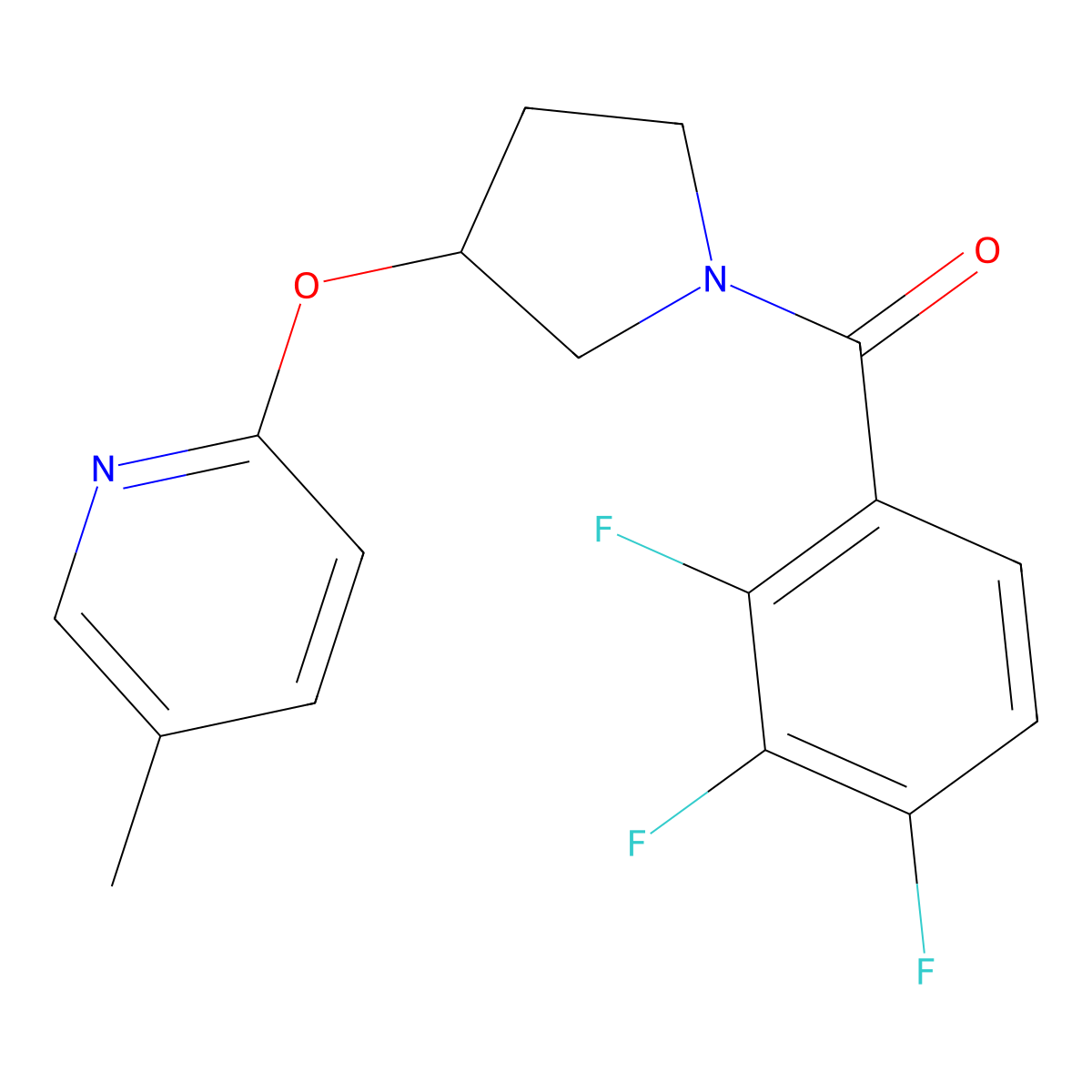 (3-((5-Methylpyridin-2-yl)oxy)pyrrolidin-1-yl)(2,3,4-trifluorophenyl)methanone molecular structure, CAS 1904240-20-5