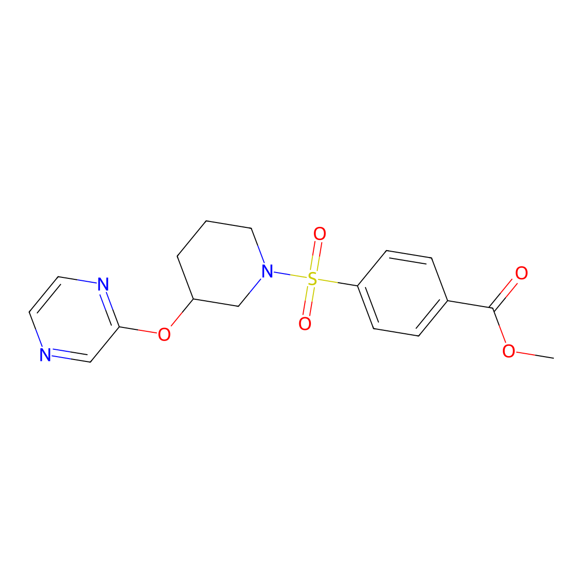 Methyl 4-{[3-(pyrazin-2-yloxy)piperidin-1-yl]sulfonyl}benzoate molecular structure, CAS 1904257-10-8