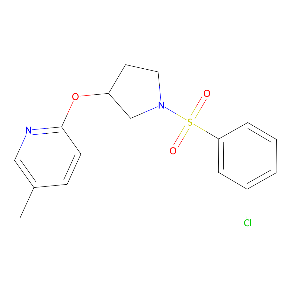 2-((1-((3-Chlorophenyl)sulfonyl)pyrrolidin-3-yl)oxy)-5-methylpyridine molecular structure, CAS 1904269-21-1