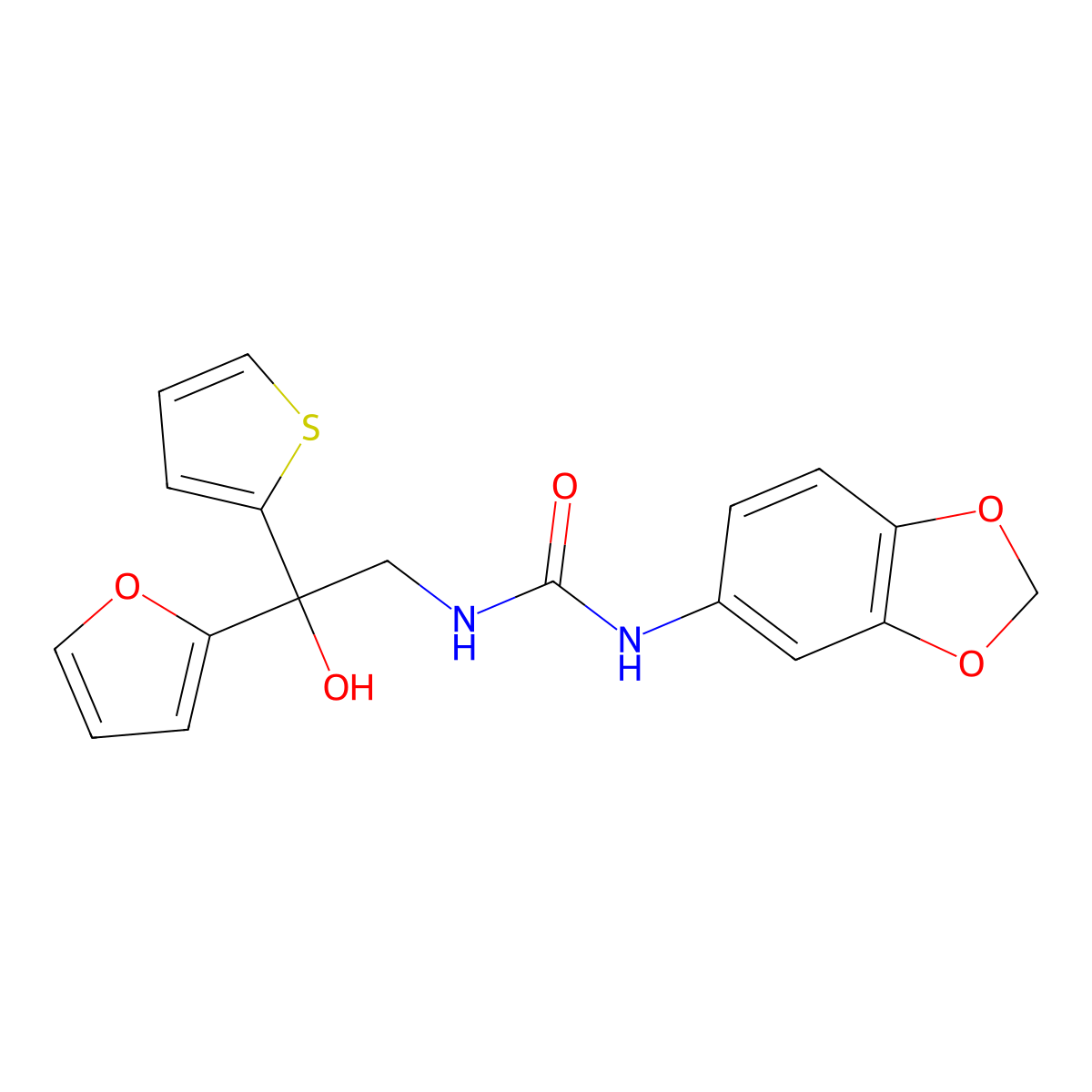 1-(Benzo[d][1,3]dioxol-5-yl)-3-(2-(furan-2-yl)-2-hydroxy-2-(thiophen-2-yl)ethyl)urea molecular structure, CAS 1904272-58-7