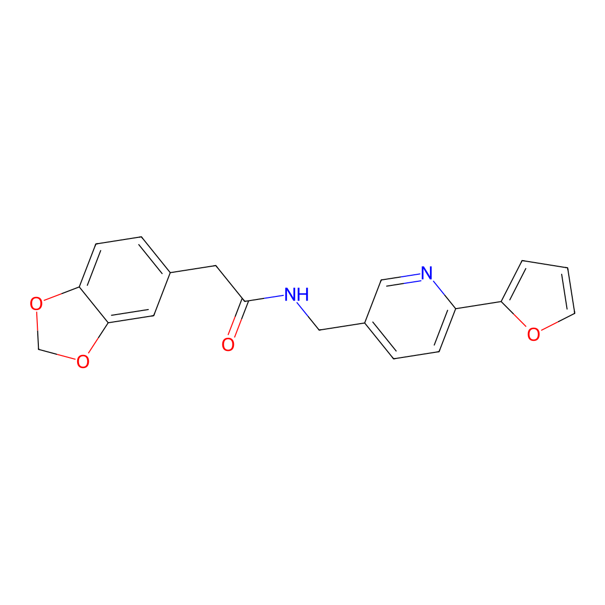 2-(benzo[d][1,3]dioxol-5-yl)-N-((6-(furan-2-yl)pyridin-3-yl)methyl)acetamide molecular structure, CAS 1904272-73-6