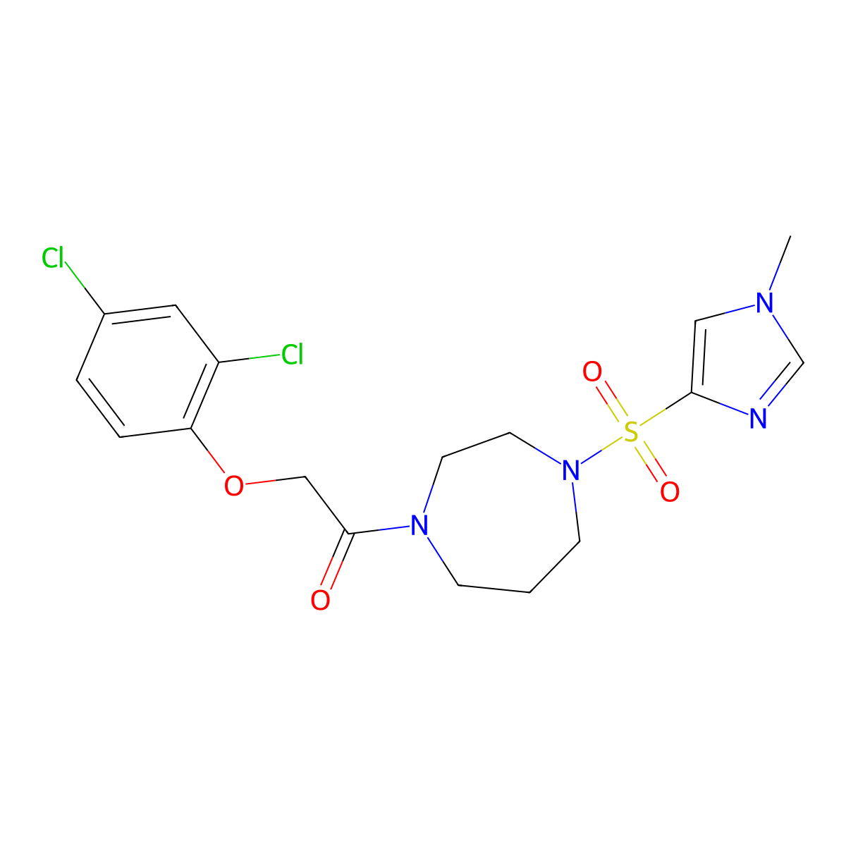 2-(2,4-dichlorophenoxy)-1-(4-((1-methyl-1H-imidazol-4-yl)sulfonyl)-1,4-diazepan-1-yl)ethanone molecular structure, CAS 1904276-27-2