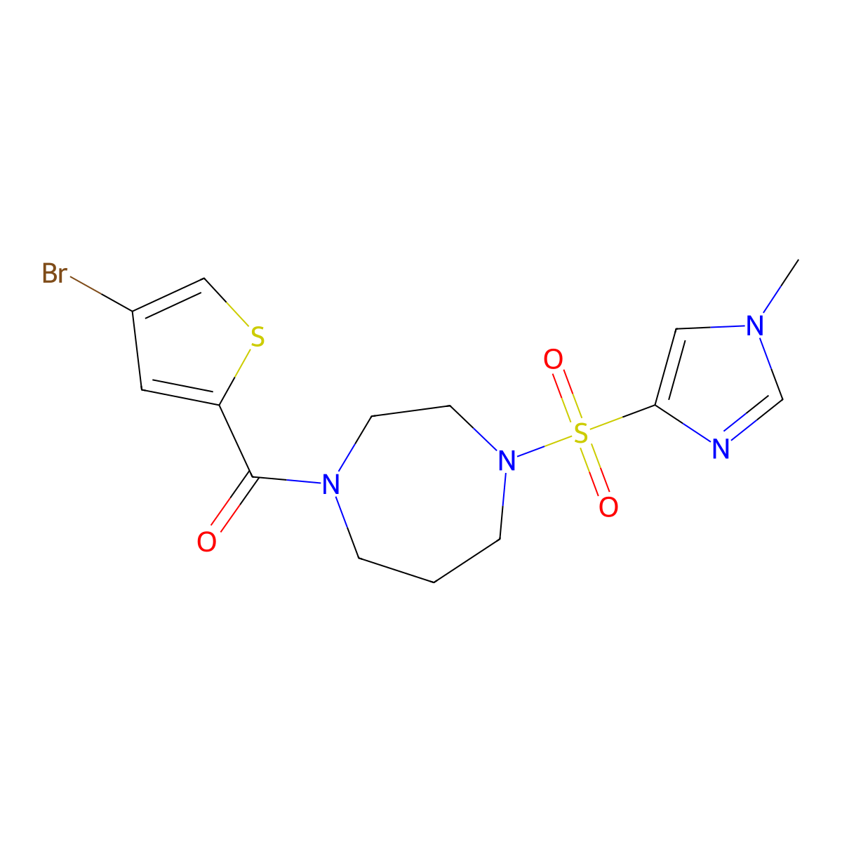 (4-bromothiophen-2-yl)(4-((1-methyl-1H-imidazol-4-yl)sulfonyl)-1,4-diazepan-1-yl)methanone molecular structure, CAS 1904276-96-5