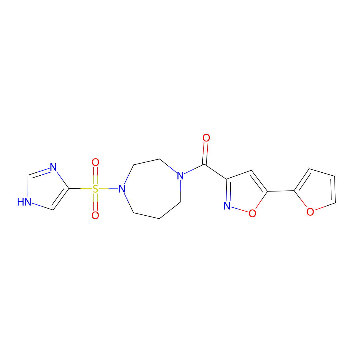 (4-((1H-imidazol-4-yl)sulfonyl)-1,4-diazepan-1-yl)(5-(furan-2-yl)isoxazol-3-yl)methanone molecular structure, CAS 1904277-74-2