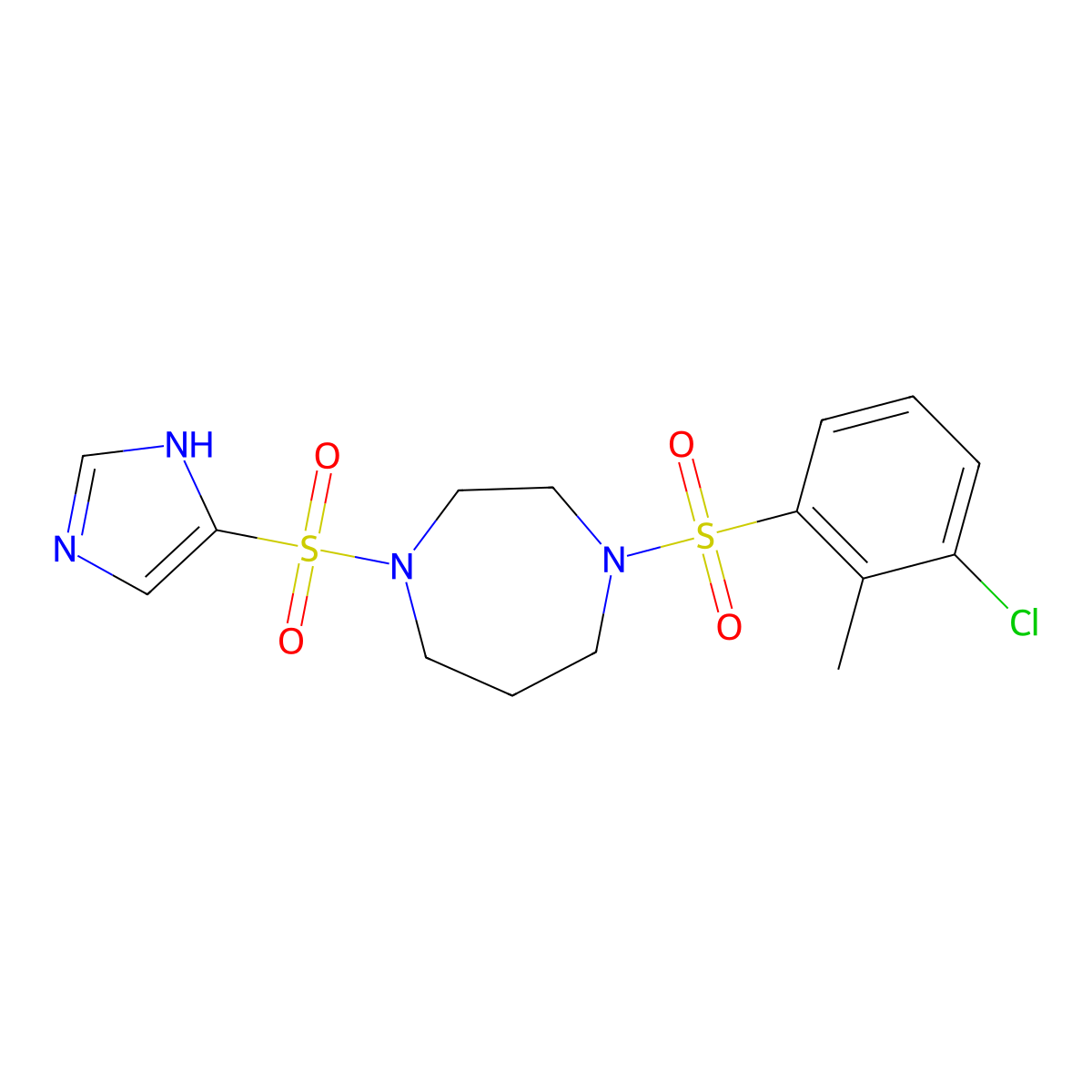 1-((1H-imidazol-4-yl)sulfonyl)-4-((3-chloro-2-methylphenyl)sulfonyl)-1,4-diazepane molecular structure, CAS 1904278-79-0