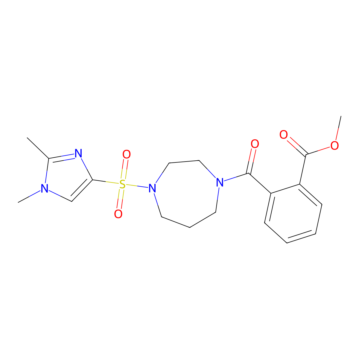 methyl 2-{4-[(1,2-dimethyl-1H-imidazol-4-yl)sulfonyl]-1,4-diazepane-1-carbonyl}benzoate molecular structure, CAS 1904279-28-2