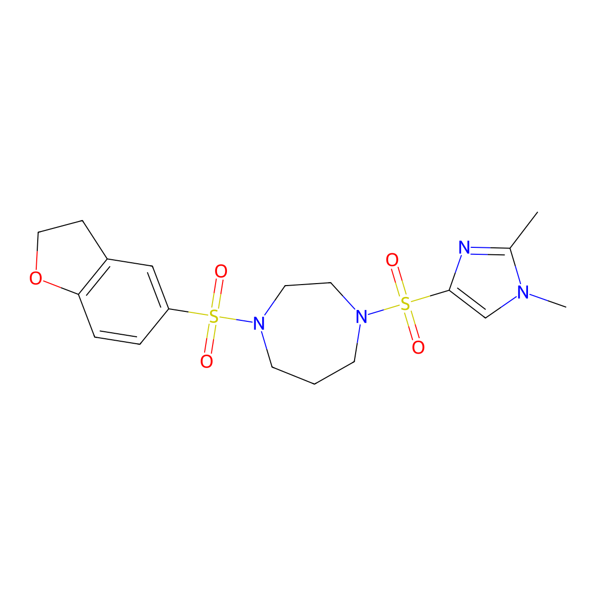 1-((2,3-dihydrobenzofuran-5-yl)sulfonyl)-4-((1,2-dimethyl-1H-imidazol-4-yl)sulfonyl)-1,4-diazepane molecular structure, CAS 1904279-82-8